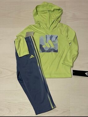 Adidas Kids Lime Green & Navy Hoodie Set